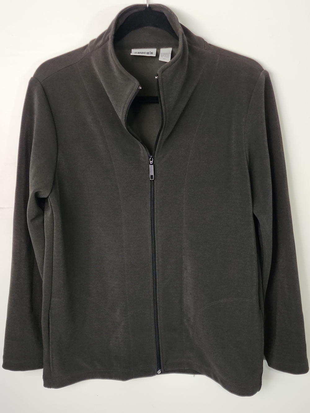 Chico's Design Dark Olive Full-Zip Sweatshirt Long Sleeve Size 1 Pockets